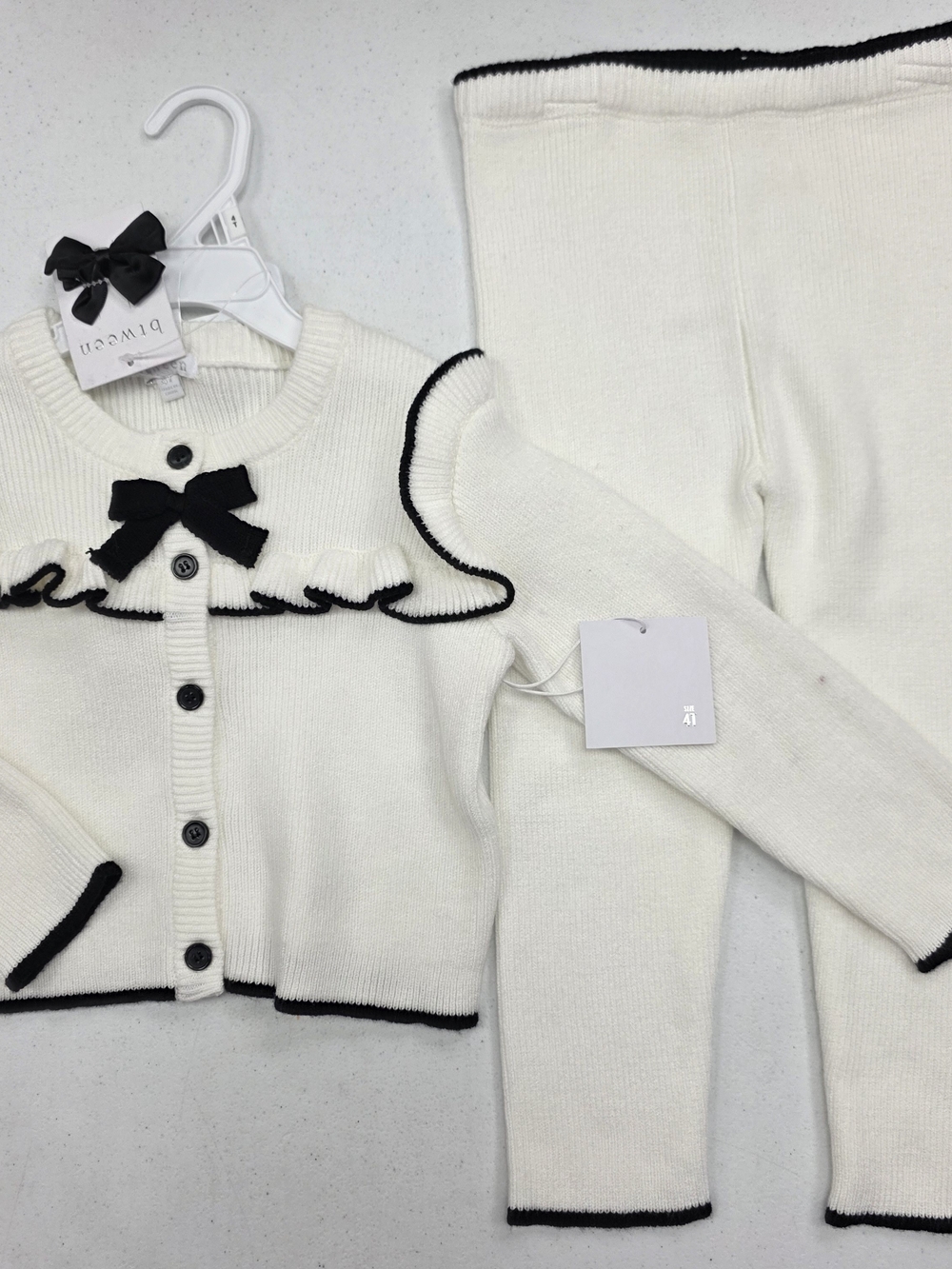 btween Cream Knit Cardigan with Black Bow Trim - Picture 2 of 8